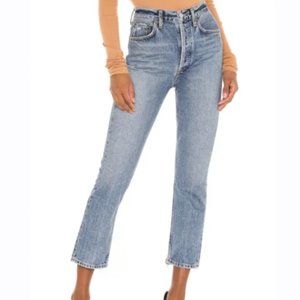 Agolde Riley high rise straight leg ankle crop jeans in Emulsion